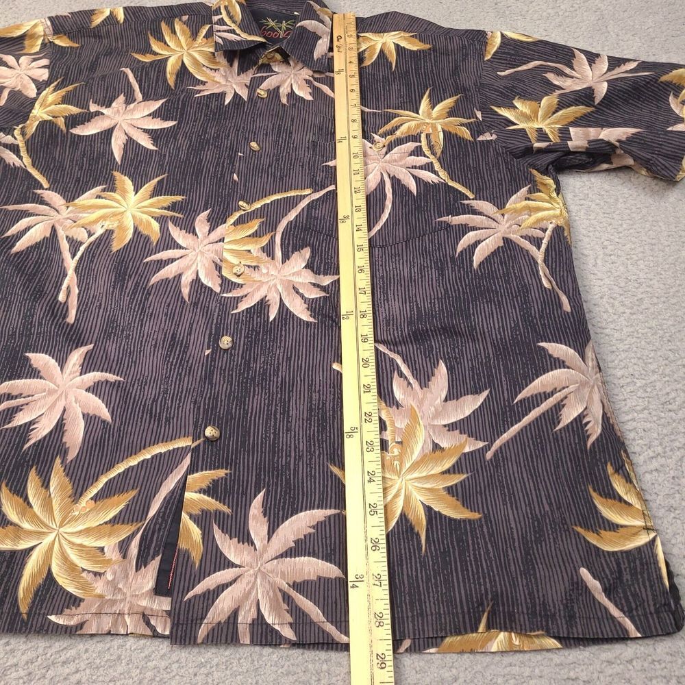 Bamboo Cay Shirt Mens Medium Black Gray Hawaiian Camp Button Up Palm Cotton Lawn - Picture 9 of 11
